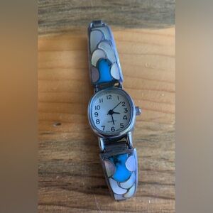 Sterling Silver, Mother of Pearl, and Turquoise inlay Quartz Watch